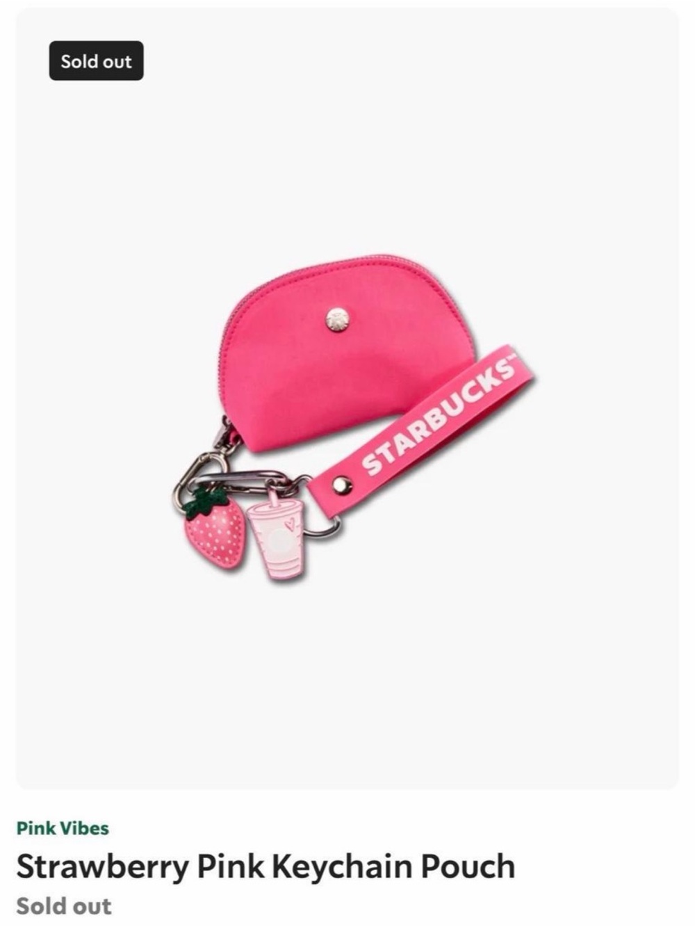 Starbucks Hot Pink Wristlet Coin Pouch with Strawberry Charm NWT